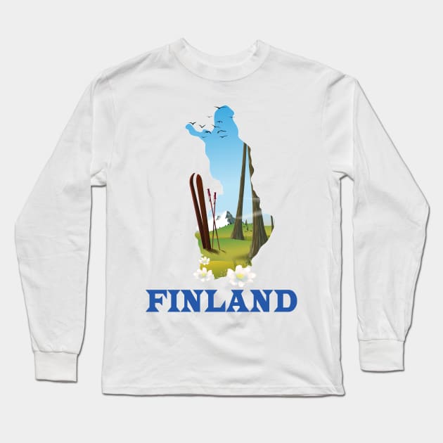 Finland Map Travel poster Long Sleeve T-Shirt by nickemporium1